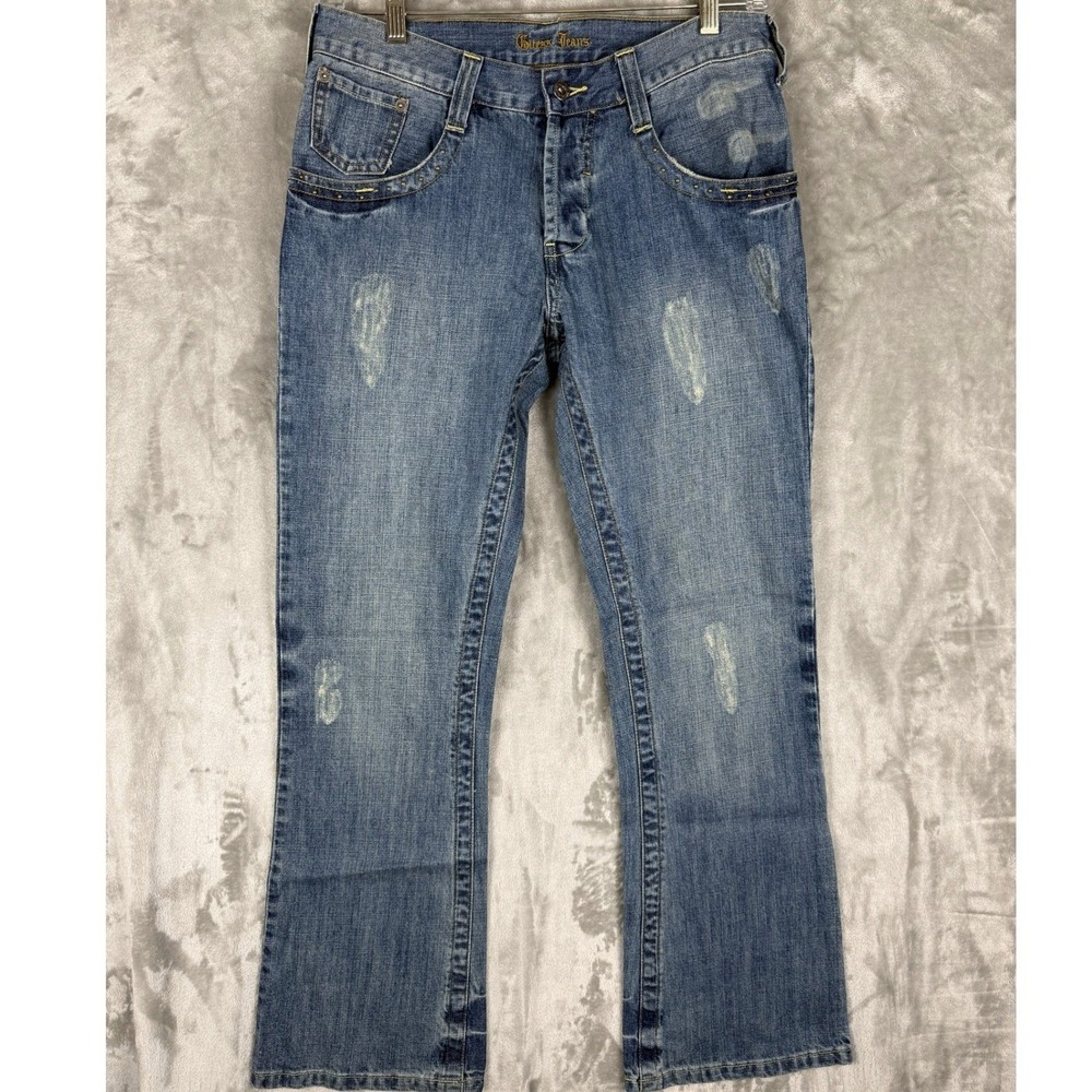 Guess Jeans Women's Size 34 Blue Distressed Bootcut Denim Pants